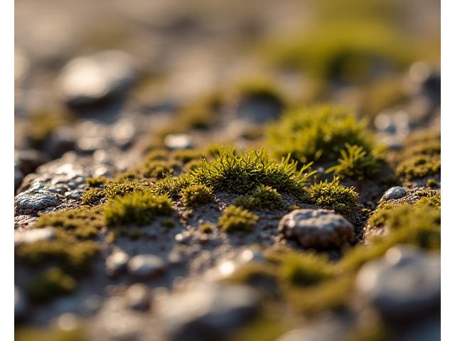 Extreme close-up of a miniaturized rock surface, textured to appear incredibly realistic with subtle moss, cracks, and varied coloration.