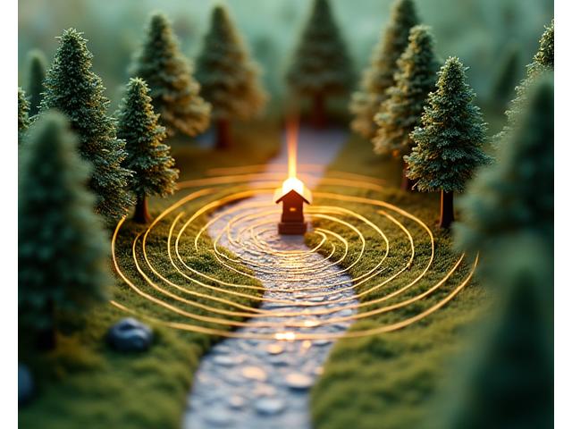 Diagram explaining diorama composition. A semi-transparent overlay shows the main focal point using the golden ratio and rule of thirds, with lines indicating visual guidance.