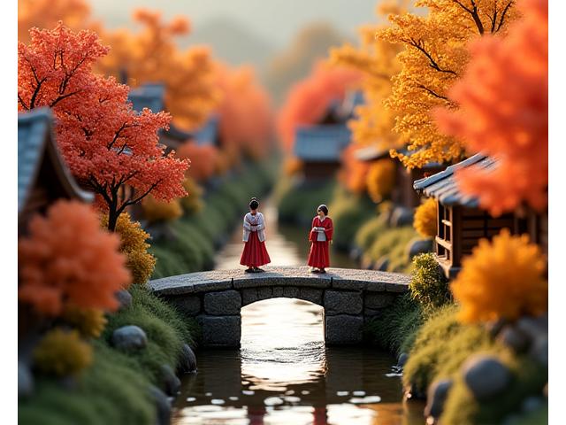Intricate diorama depicting a historical Japanese village scene with tiny figures and buildings