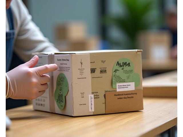 A package with a miniature garden kit being prepared for delivery, showing careful handling and sustainable packaging materials.
