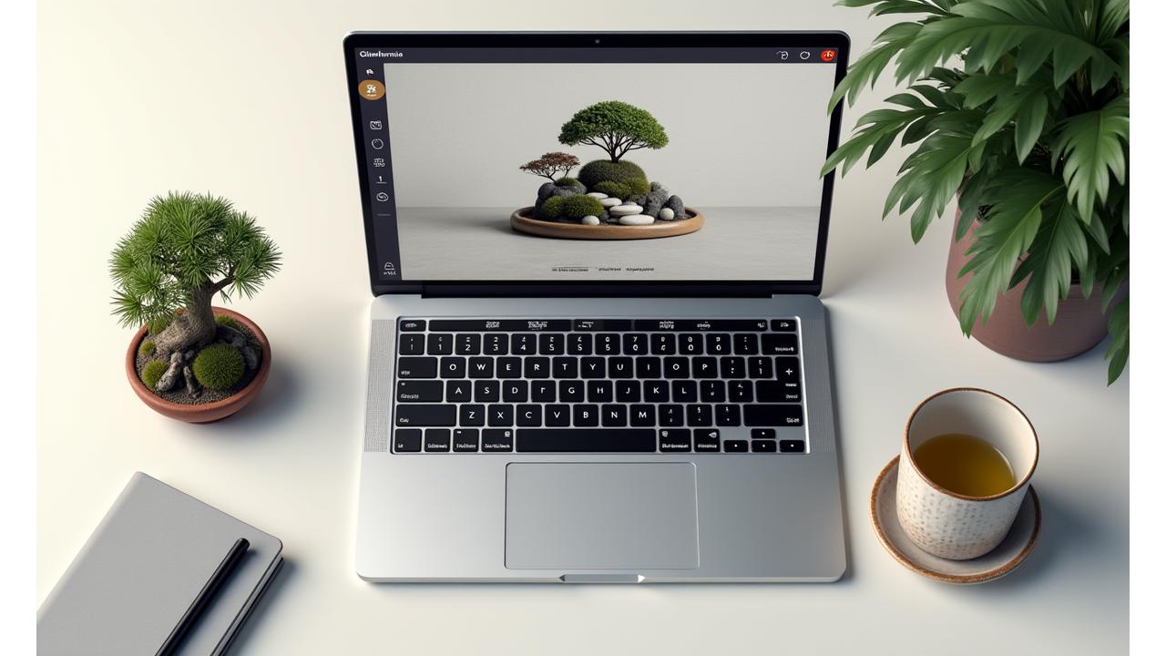 A serene desktop interface of Glavetheronia's online learning platform, showcasing a miniature Japanese garden design course with a clean layout and elegant typography.